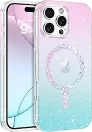 DUEDUE for iPhone 16 Pro Max 6.9" Case Magnetic, Compatible with MagSafe Lightweight Glitter Bling Sparkle Shockproof Phone Cover Case for iPhone 16 Pro Max, Pink Blue Gradient