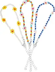 [ANDRESLAD] 3pcs Summer Boho Daisy Flower Anklets Colorful Beaded Elastic Anklets Bracelets for Beach Vacations Foot Jewelry Accessories