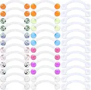 [Kridzisw] 16G 36pcs Clear Bioflex Acrylic Curved Barbell Eyebrow Ring Snake Eyes Cartilage Helix Tragus Nipple Belly Ring Piercing Retainer Length 6mm 8mm 10mm 12mm
