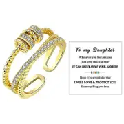 To My Daughter Fidget Anxiety Ring for Women Teens Adjustable Spinner Bead Stress Relieveing Rings gold