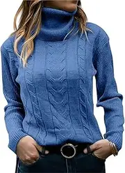 [NAVYN] High Neck Knit Sweater for Women Fall Winter Long Sleeve Soft Warm Knitted Pullover Womens Christmas Sweaters Tops(Sapphire Blue,XL/X-Large)