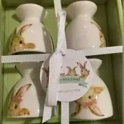 New Potter's Studio Bunny Boulevard Easter Bunny Egg Cup Holders Set of 4