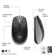 Logitech Wireless Mouse M190 Full Size Ambidextrous Curve Designs Charcoal NEW