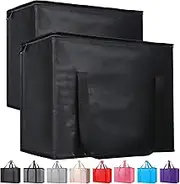 ETHEL 2 Pack Cooler Bag and Insulated Grocery Bags for Food Delivery, Collapsible Cooler, Reusable Shopping Bags for Groceries with Zipper, Foldable, Heavy-Duty, Stands Upright (Black, 2 Pack)
