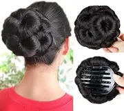 Hair Buns Hair Pieces for Women Fake Hair Bun Extension Hair Chignon Pony Tail Bun Artificial Synthetic Tress Claw In Ponytail Hair Extension Women's Hairpiece (Natural black, One size)