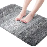 Gradient Stripe Microfiber Bath Mat Absorbent Quick Dry Bathroom Rug with Rubber Backing Machine Washable-Grey