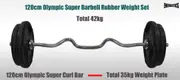Total 42kg - 120cm Olympic Super Curl Barbell Weight Set - Rubber Coated Plate