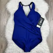 Miraclesuit 2023 Wrapsody slimming swimsuit size 16 blue V neck