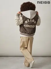Reiss Mink Brown/Off White Arkan 9-13 yrs Colour-Block Varsity Bomber Jacket (F61557) | $140