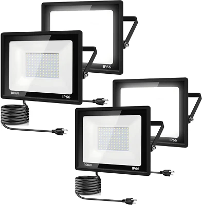 4Pack LED Flood Light Outdoor,100W LED Work Light 11000lm with 6FT US Plug,IP...