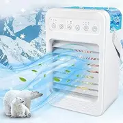 Portable Air Conditioners, 4 Speeds Evaporative Air Cooler, Mini Air Conditioner with 7 Colors Light, 2 Humidification Capacity 600ml, 2-4-6 H Timing Portable AC Air Cooler for Room, Home, Office