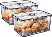 [MAINTEEE] 2PCS Bread Box for Kitchen Counter, Bread Boxes with Time Recording Airtight Bread Storage Container With Drainage Mat Toaster Tongs, Bread Keeper Bin For Homemade Bread Bakery Loaf