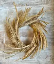 New Primitive Farmhouse Artificial FALL TAN WHEAT GRASS CANDLE RING Wreath