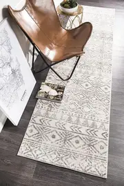Rug Culture Grey & Bone Ivory Aztec Durable Runner Rug