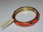 New Talbots Gold Fish Rhinestone & Enamel Hinged Clamper Bangle Bracelet 7.5"