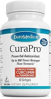 EuroMedica CuraPro - 750mg, 60 Softgels - High Potency Turmeric Curcumin Supplement - Clinically-Studied Liver, Brain, Heart & Immune Support - 60 Servings