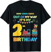 [X.Style] Out of My Way It's My 2nd Birthday Trains Party Kids 2 Year ds1309 T-Shirt (S) Black
