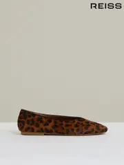 Reiss Animal Amelia Leather Rounded-Point Toe Ballet Flats (F22232) | $325