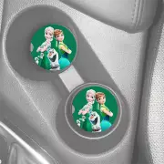 FROZEN ELSA ANNA OLAF GREEN CUSTOM RUBBER CAR DRINK HOLDER COASTERS 2pc SET