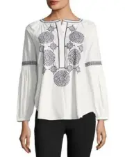 NWT NIP Tory Burch Aubrey Embroidered Peasant Top New Ivory 12 $298