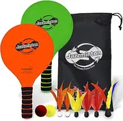 Jazzminton Deluxe LED 3 in 1 Paddle Ball Game - Indoor/Outdoor Game for Kids Teens and Adults