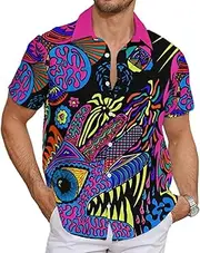 [METRONS] Men's Hawaiian Shirt Short Sleeve - Tropical Floral Button Down, Psychedelic, Large