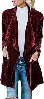 [FUTURINO] Women's Solid Long Sleeve Velvet Jacket Open Front Cardigan Coat with Pockets Outerwear