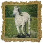 Needlepoint Throw Pillow Handmade White Horse Wool Cushion 18x18 Insert Included