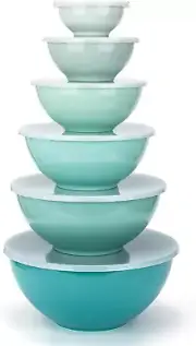 Melamine Mixing Bowls with Lids - 6 Piece Melamine Bowls and 6 Piece Plastic Lid