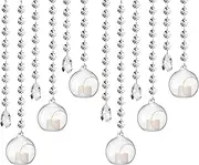 GlikCeil 112 Pcs 3.15'' Hanging Glass Tealight Holder Globe with K9 Crystal Garland Strands,Teardrop Pendant Hanging Tealight Candle Holder Orbs Air Plant for Wedding Centerpiece Party Decor (Clear)