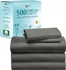 Grey Sheet Set Split-King - 500 Thread Count 100% Pure Cotton, Sateen Weave, Bre