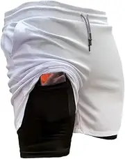 [Generic] Mens Athletic Shorts 2-in-1 Gym Workout Running 7'' with Towel Loop Quick Dry Sport Pants Swimwear