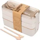 3-In-1 Compartment Wheat Straw Bento Box Reusable Tableware Lunch Containers Mea