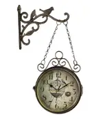 格嘉睿爾新款歐式復古小鳥雙面鐘靜音創意雙面掛鐘鑄鐵鐵藝鐘表