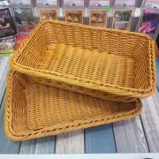 TWO Wicker Serving Tray Basket Rectangular 12" x 8" x 3" in Tan NEW! (Plastic)