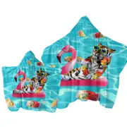 Cool Funny Vacation Tiger on Flamingo Floatie Towel with Hood