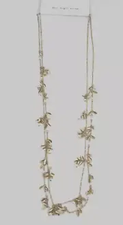 Ann Taylor Loft LOFT Pearlized Leaf Two Tier Drop Metallic Necklace $34.50