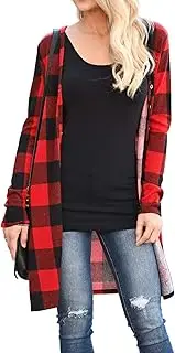 [LACOZY] Women's Open Front Long Cardigan Draped Snap Buffalo Plaid Shirt Kimono Cardigan Knit Sweater