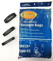 Oreck Vacuum Cleaner Bags Fits, CC, & all XL Upright Models (8 CC Bags & 3 Belts