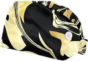 [FVQL] Pack of 2 Surgical Cap Scrub Cap with Buttons, Abstract Marble Golden Pattern