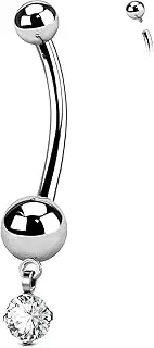 [OUFER Body Piercing] Belly Bars Titanium Navel Piercing Jewellery 14G Belly Button Bars Internally Navel Bars Dangle Belly Button Ring 10/12/14/16mm Navel Piercings, 14mm