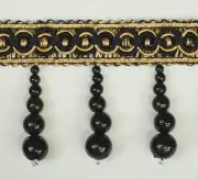 Black / Gold Beaded FRINGE Trim 2 1/2" Drop DRAPERY UPHOLSTERY Per Yard
