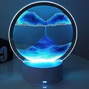 LeoLeoyy 3D Moving Sand Art Picture Desk Lamp, 360° Rotating Hourglass Lights, RGB Color Changing Table Lamp,Sand Art Liquid Motion Colorful Creative Sea 3D Glass Quicksand Painting Night Light(Blue)
