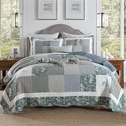 [WANWEN] 3 Pieces Quilted Patchwork Bedspread Floral Hypoallergenic Lightweight Decorative Coverlet Includes 1 Bed Throw 2 Pillowcases 230 x 250 cm Little Surprise