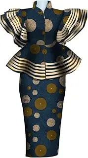 [BAZINRICHE] Women African Dresses Clothing Dashiki Bazin Riche Dress Women Skirt Set Print Ankara Zipper Top