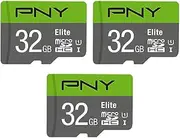 PNY 32GB Elite Class 10 U1 microSDHC Flash Memory Card - 100MB/s, Class 10, U1, Full HD, UHS-I, Micro SD (Pack of 3)