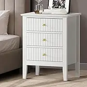 Oikiture Bedside Table with 3 Drawers Lamp Table Storage Cabinet Nightstand White