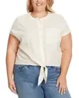 Jessica Simpson Women's Plus Size Louelle Tie-Front Blouse (Parchment, 3X)