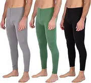 [Real Essentials] 3 Pack: Men's Thermal Underwear Base Layer Fleece Lined Compression Pants with Functional Fly