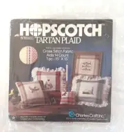 Hopscotch Tartan Plaid Cross Stitch Fabric Aida 14 15x15 Rose Gray Cream NIP